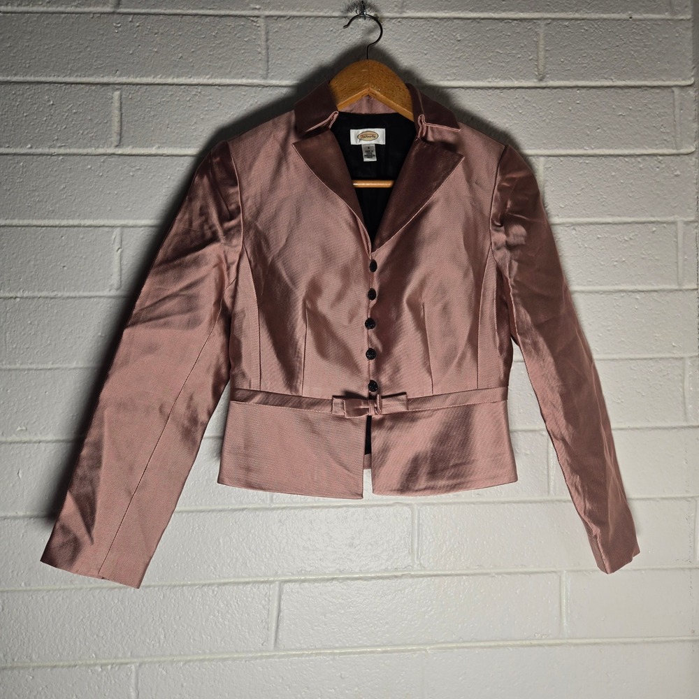 Vtg Talbots Women Blazer Silk Cotton Pink Bow Cropped Jacket Office Feminine 6 S